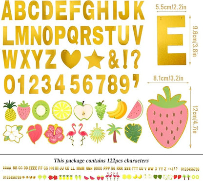 SUNBEAUTY 122 Pcs Customizable Letters Summer Banner Fruit Party DIY Banner for Luau Tiki Party Tropical Hawaiian Festival Favors Photo Backdrop Window Decor
