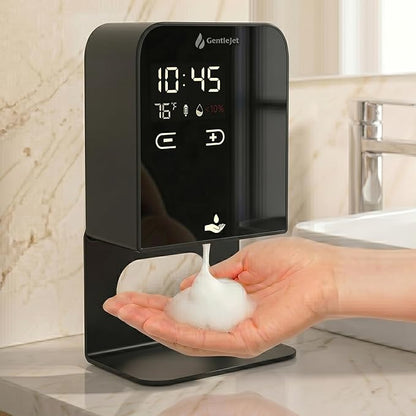 GentleJet NobleJet Automatic Foaming Soap Dispenser – Touchless Sensor, LED Display, 5 Foam Levels, Wall Mount or Countertop, Rechargable USB-C or Battery Powered, Aluminum Alloy, 480 ml Refillable