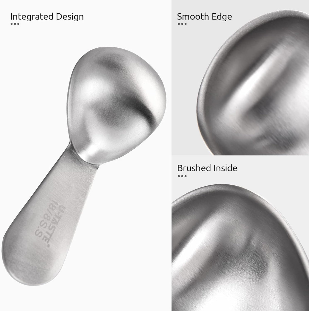 18/8 Stainless Steel Coffee Scoop: U-Taste 2 Tablespoon Metal Measuring Spoon Set of 2, Short Handled Measure Scooper for Ground Coffee, Bean, Espresso, Powder, for Canister (Silver, 2Tbsp/30ml)