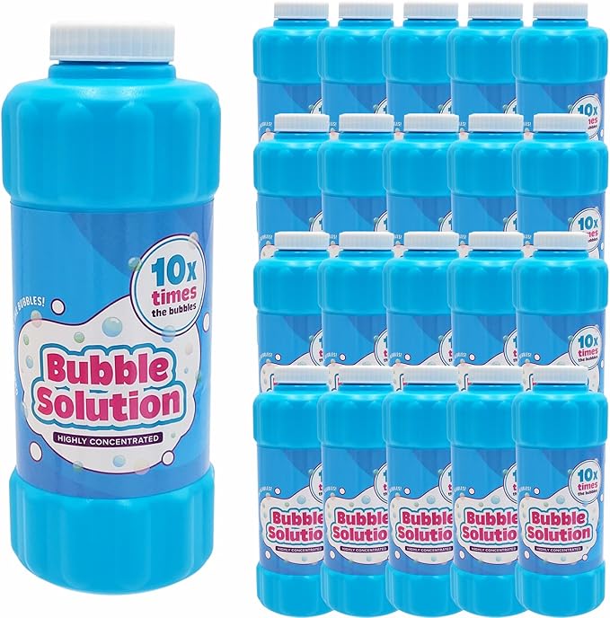 Blue 16oz Concentrated Bubble Solution 20-Pack, Refills up to 1.25 Gallons, Non-Toxic Concentrated Solution for Bubble Machines, Giant Bubble Wands, Bubble Gun and Blowers