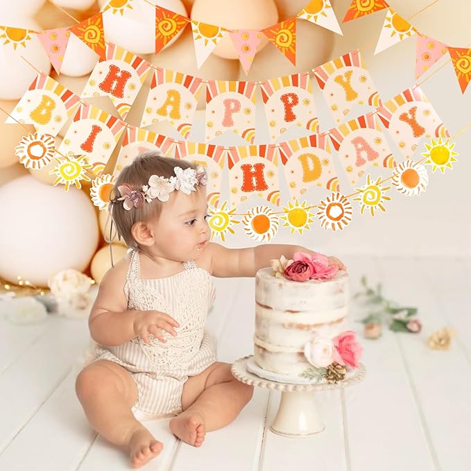 First Trip Around the Sun Decorations, Pre-assembled Sun Birthday Decorations, Boho Sunshine 1st Birthday Decorations Girl Boy
