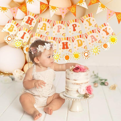 First Trip Around the Sun Decorations, Pre-assembled Sun Birthday Decorations, Boho Sunshine 1st Birthday Decorations Girl Boy
