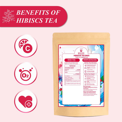 WT WEETEE Hibiscus Tea Bags 100ct, Cold Brew Friendly Pure Hibiscus Flowers | Tangy &amp; Refreshing, 100% Dried Hibiscus Petals with No Additives, Caffeine-Free, Antioxidant-Rich Daily Tea for Hot or Iced