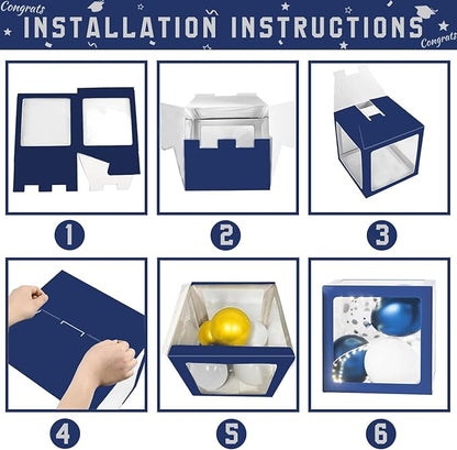 Navy Blue and Silver Graduation Decorations 2026 - Balloons Boxes with Letters 2026 GRAD So Proud of You, Congrats Grad Party Decorations for Any Grades