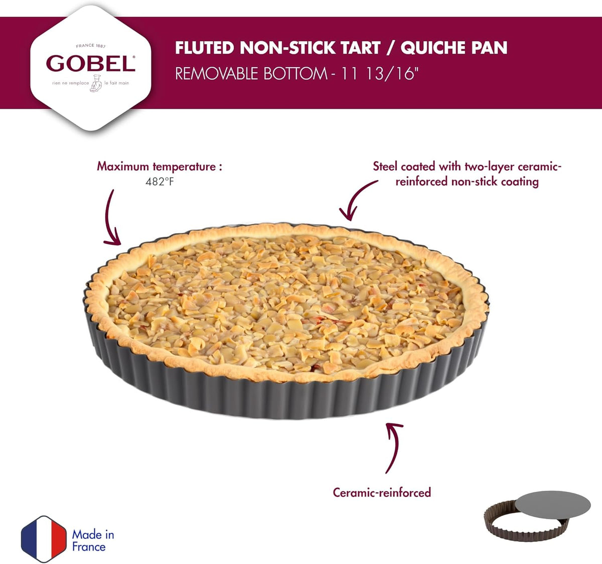 Paderno World Cuisine 11.875 Inch Fluted Non-Stick Tart Pan with Removable Bottom