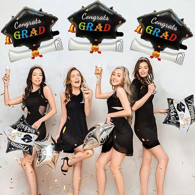 4Pcs Graduation Cap Balloons Congrats Grad Hat Balloons Graduation Balloons for Class of 2026 Party Decorations