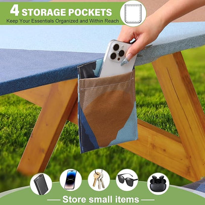Fitted Picnic Table Cover with Bench Covers Waterproof Elastic Edges Rectangle Patio Tablecloth Outdoor Camping Essentials Stuff Rv Accessories Summer Trip Travel Supplies Party Camper Gifts, 6 ft