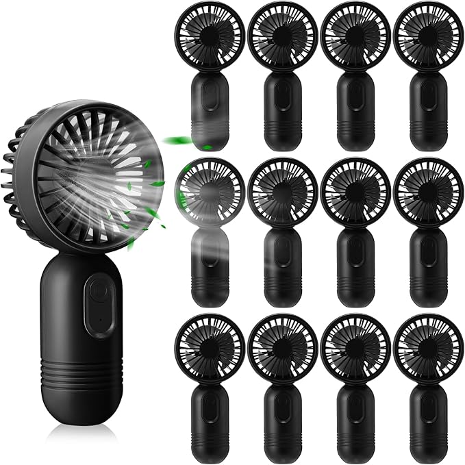 Rossesay 12 Pack Mini Portable Handheld Fan Bulk for Travel 3 Speeds, Rechargeable USB Battery Operated, Small Personal Eyelash Fans for Women Men Indoor Outdoor(Black,Classic Style)