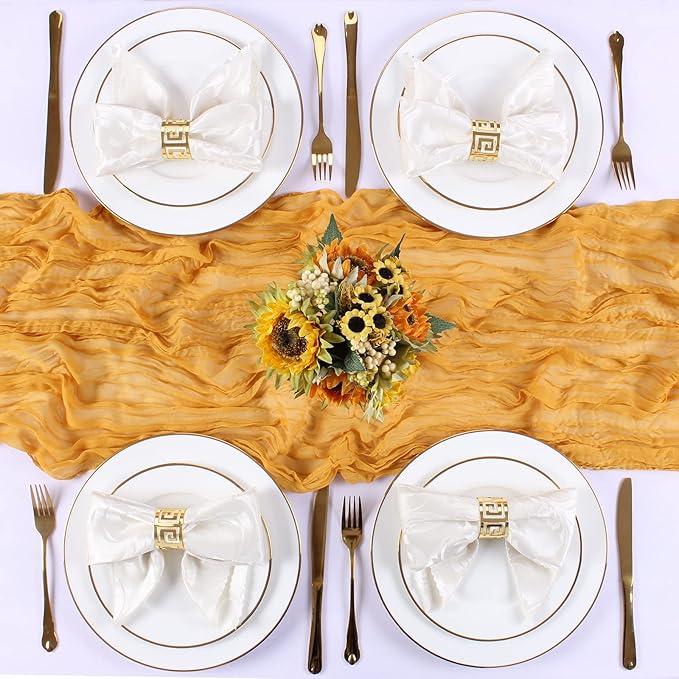 Yellow Cheesecloth Table Runner Gauze Table Runner 10FT Boho Rustic Sheer Cheesecloth Runner Bulk 120 Inch for Wedding Baby Bridal Shower Birthday Party Table Decorations