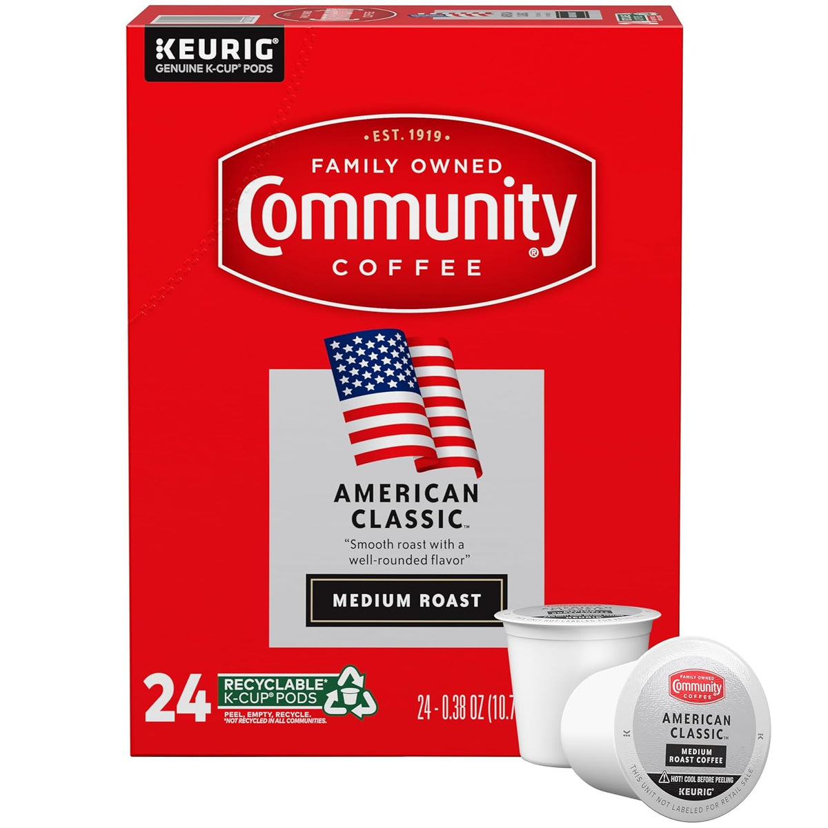 Community Coffee American Classic 24 Count Coffee Pods, Medium Roast, Compatible with Keurig 2.0 K-Cup Brewers, 24 Count