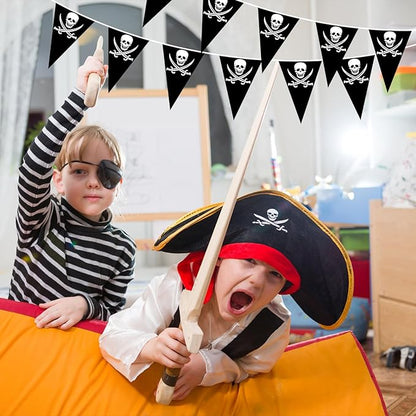 9.68ft Pre-Strung Pirate Banner Halloween Pirate Flags Pirate Party Decorations Skull Ship Triangle Pennant Bunting for Halloween Birthday Party Outdoor Indoor Decorations