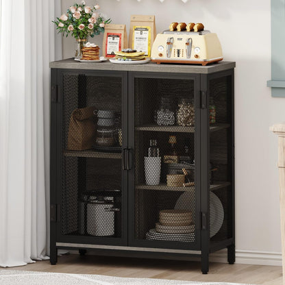 BON Augure Small Coffee Bar Cabinet for Liquor, Farmhouse Storage Cabinet with Doors, Wood Sideboard Buffet Cabinets for Home Kitchen, Dining Room