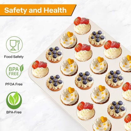 2-Pack 24-cup Beige Miffin Pan, Non-Stick Cupcake Muffin Tin, Ceramic Coating Safe Baking Cupcake Pan