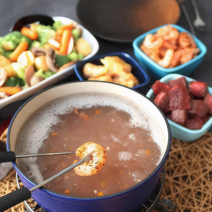 Artestia Swiss Fondue Set – Cast Iron Traditional 2L Cheese & Chocolate Fondue Pot for 4-6 People – Ideal for Melting Cheese, Chocolates, Caramel, & More, Blue