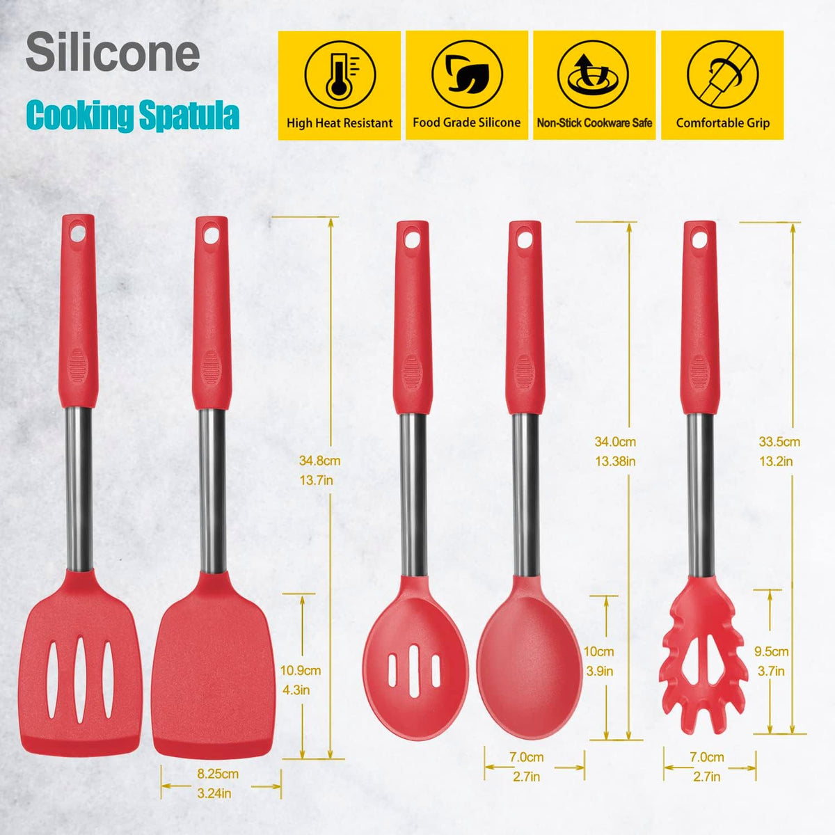 Silicone Spatula and Cooking Spoon,5 Pack Non-Stick Cooking Utensils for Kitchen，Heat Resistant Solid & Slotted Spoons and Spatulas