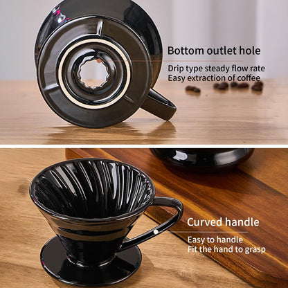 Pour Over Coffee Maker, Single Cup Coffee Dripper, Manual Porcelain Slow Brewing Accessories for Travel, Camping, Office, Home, Cafe