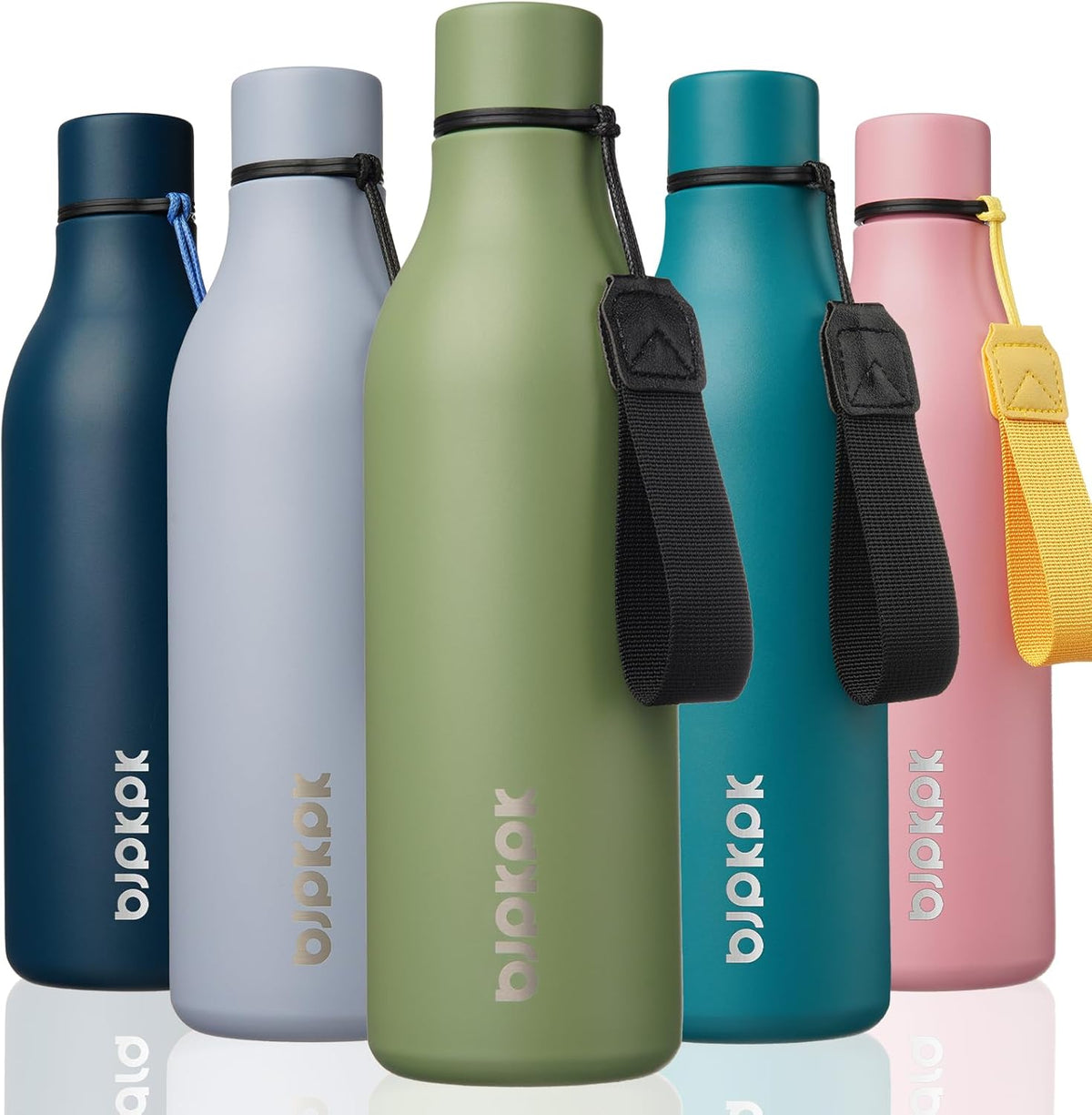 Bjpkpk Insulated Water Bottles, 25 oz Stainless Steel Metal Water Bottle with Strap, BPA Free Leak Proof Thermos, Mugs, Flasks