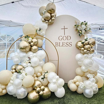 First Communion Balloon Garland Kit 153Pcs, Baptism Balloon, White Sand Gold Nude Bautizo Balloons Arch Kit for First Holy Communion Baptism God Bless Christening Party Birthday Supplies
