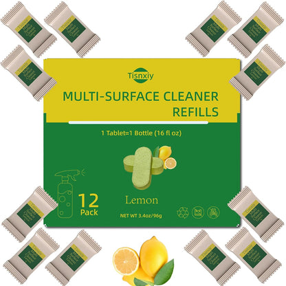 Multi-Surface Cleaner Refill Tablets - 12 Count- 192 fl oz total (12x 16 fl oz) - All Purpose Cleaner Refill Tablets - For household and kitchen spray cleaners - Fresh Lemon Scent