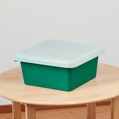 ECR4Kids Stackable Square Bins with Non-Snap Lids, Multipurpose Organization, Green, 2-Pack