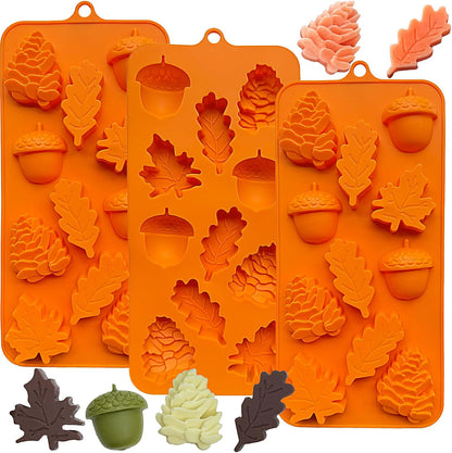 3Pack Fall Chocolate Mold Thanksgiving Silicone Candy Molds Halloween Autumn Harvest Festival Baking Mold Chestnuts, Pine Cones