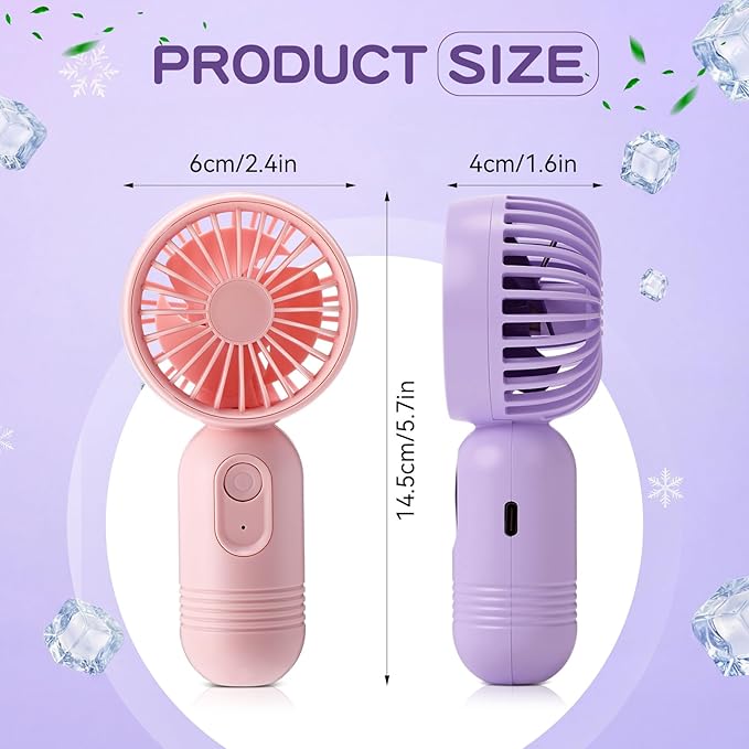 Rossesay 12 Pack Mini Portable Handheld Fan Bulk for Travel 3 Speeds, Rechargeable USB Battery Operated, Small Personal Eyelash Fans for Women Men Indoor Outdoor(Pink Purple)