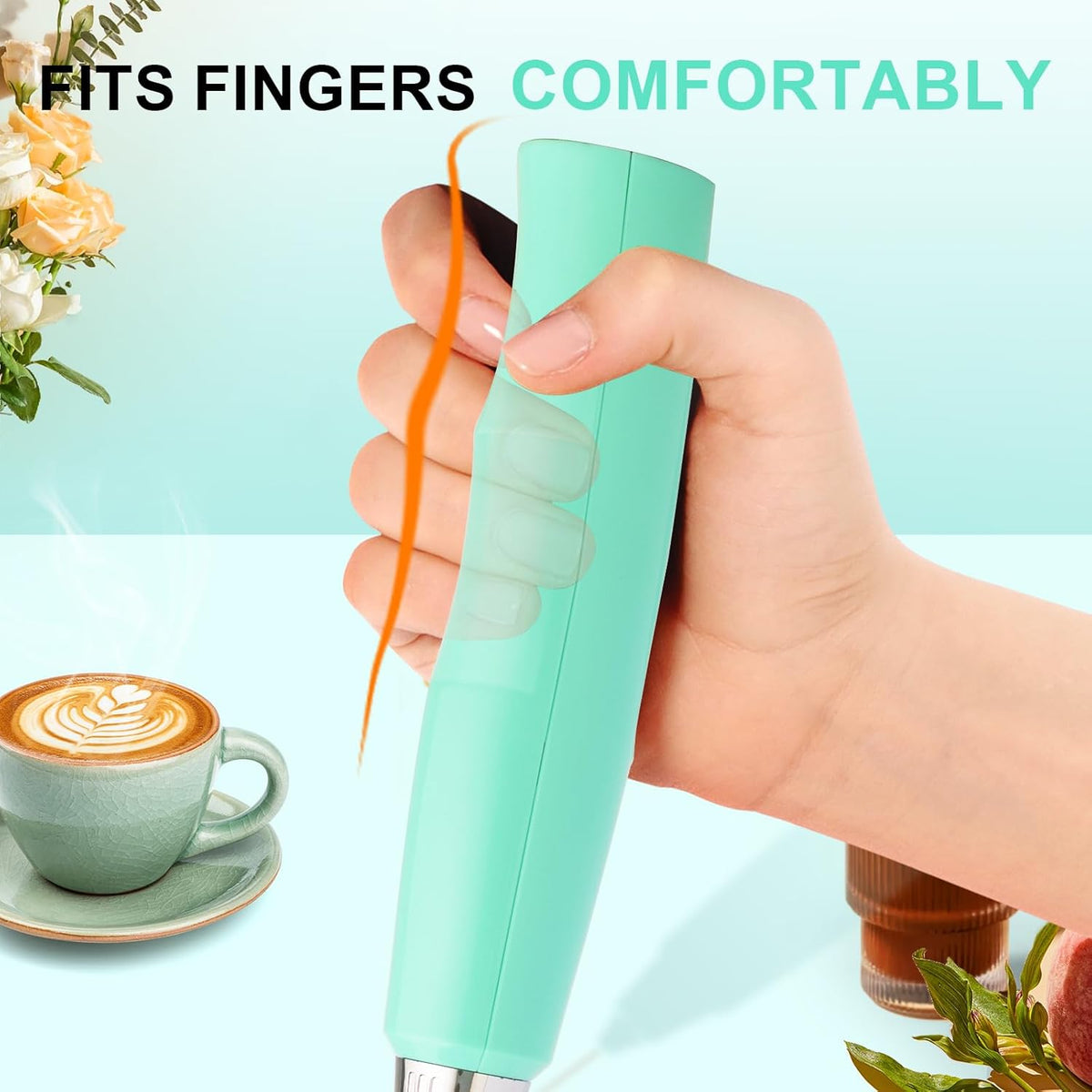 Yuswko Baby Blue Handheld Milk Frother Wand for Coffee, Rechargeable Electric Whisk with 3 Heads 3 Speeds Drink Mixer Coffee Frother For Latte