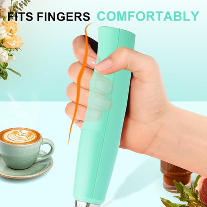 Yuswko Baby Blue Handheld Milk Frother Wand for Coffee, Rechargeable Electric Whisk with 3 Heads 3 Speeds Drink Mixer Coffee Frother For Latte