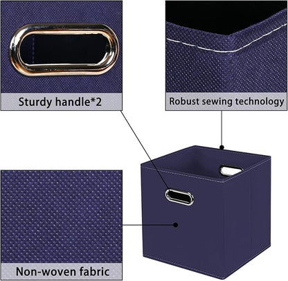 Navy Blue Fabric Storage Bins, 11x11x11, Set of 6, Foldable Cube Bins for Cloth or Accessory Storage