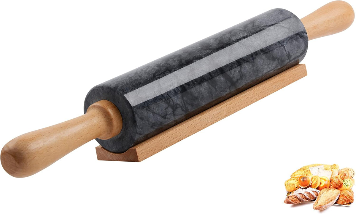 Marble Rolling Pin with Wooden Cradle Thick Handle Set for Baking,18.5 inch Premium Quality Polished Roller for Pizza Dough,Fondant,Pie Crust