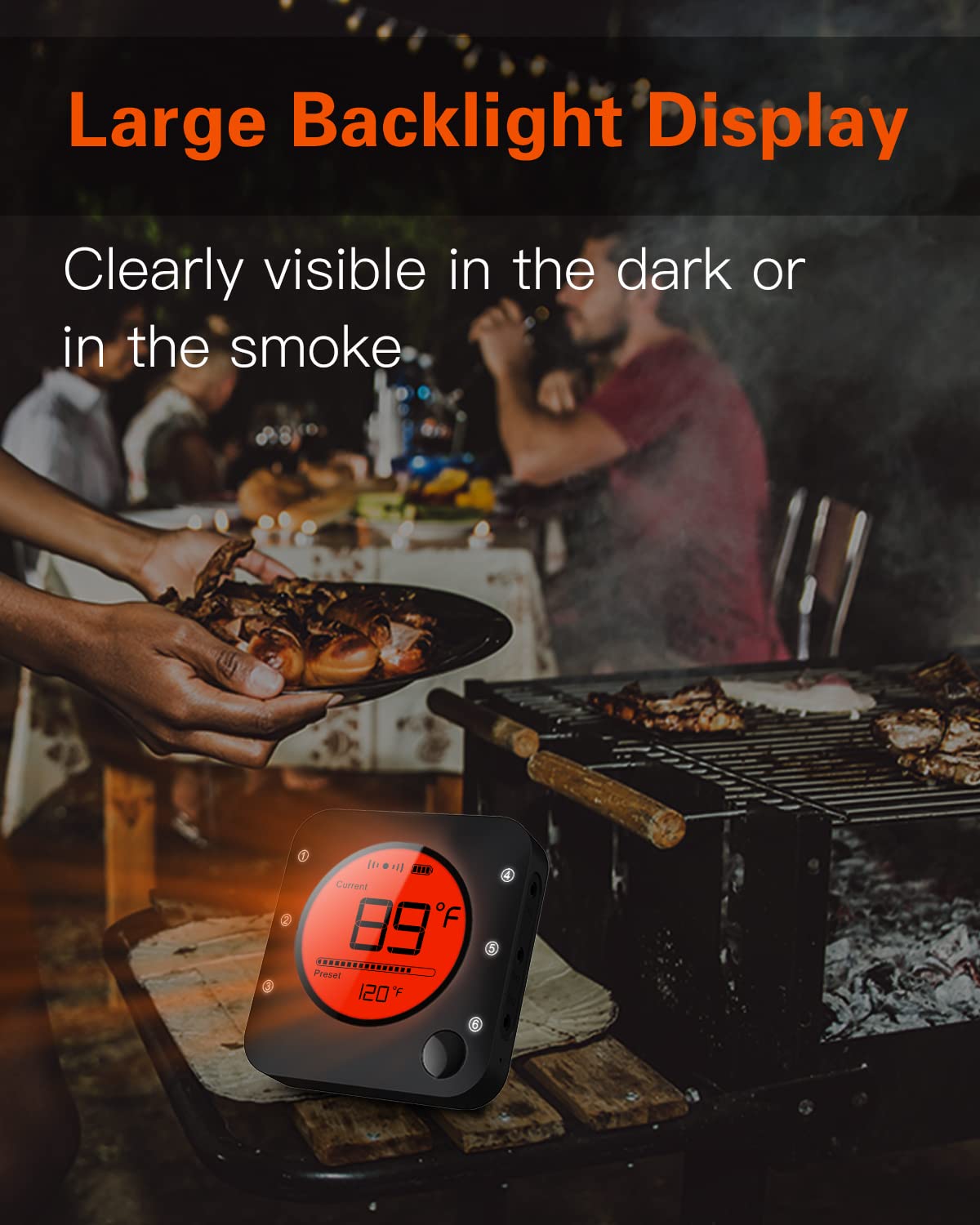 Bfour Bluetooth Meat Thermometer Wireless Meat Thermometer, Wireless Digital Grill Thermometer with 6 Temperature Probes, Large LCD Display