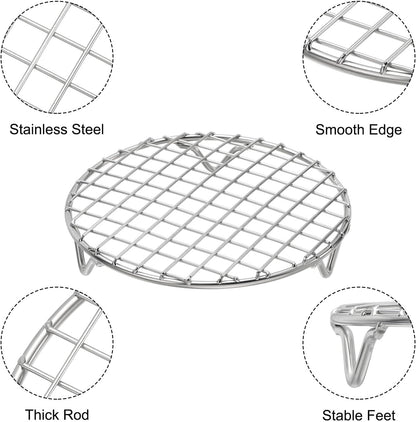 uxcell 2 Pcs Round Cooking Rack with Legs, Dia 5.9 Inch 304 Stainless Steel Barbecue Grill for Cooking Baking Barbecue Air Fryer Racks, Silver