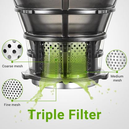 AMZCHEF Juicer Machines, 5.8" Extra Self-Feeding Cold Press Juicer for Whole Vegetable & Fruit, Juice Extractor Machine with Large Auger & Triple Strainers, Easy to Clean, High Juice Yield, Grey