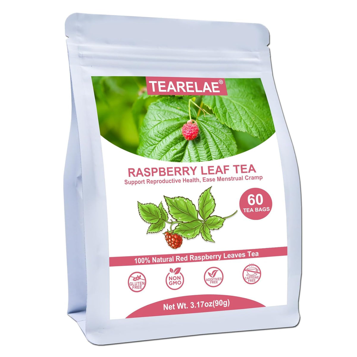Tearelae - Raspberry Leaf Tea - 1.5g x 60 Count - Premium Red Raspberry Leaves Tea Bags - Promote a Healthy Pregnancy, Ease Menstrual Cramp