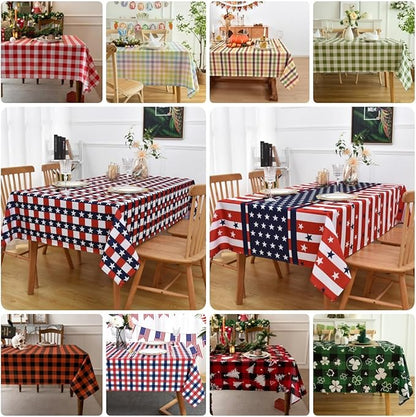 Orange Gingham Tablecloth Fabric - Oblong 58x120 Water Resistant Autumn Plaid Table Cloth for Indoor/Outdoor Use - Fall Tabletop Cover for Birthday, Picnics, Gardens, and Halloween Party