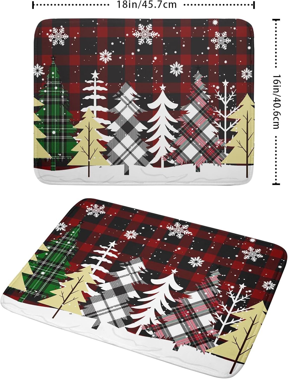 Christmas Dish Drying Mat for Kitchen Counter 16”x18” Christmas Tree Buffalo Plaid Dish Draining Mat Ultra Absorbent Microfiber Pad Holiday Mats Fast