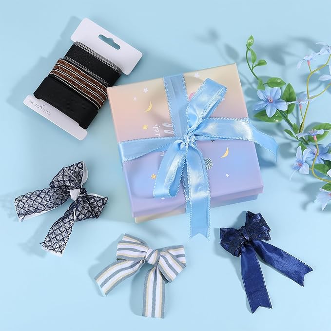 BEEFLYING 3 Styles Grey Wire Edged Ribbons for Gift Wrapping, 25~28mm×2.7m Organza Ribbons Stripe Ribbons for Wedding Party Decoration Hair Bows Flower Designs Sewing and Craft, 9 Yards