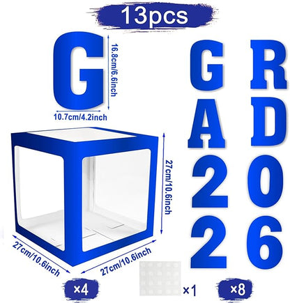 2026 Graduation Decorations - 4Pcs Blue Balloon Boxes with Letters 2026&Grad for Preschool Kindergarten Middle High School College Graduation Party Decorations Class of 2026