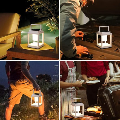 DAKAFUL Outdoor Table Lamp, Led Lamps for Nightstand, Solar Lanterns Outdoor Hanging for Patio Waterproof, Cordless Battery Operated Lamp, Rechargeable Solar Lantern for Reading, Decor, Camping