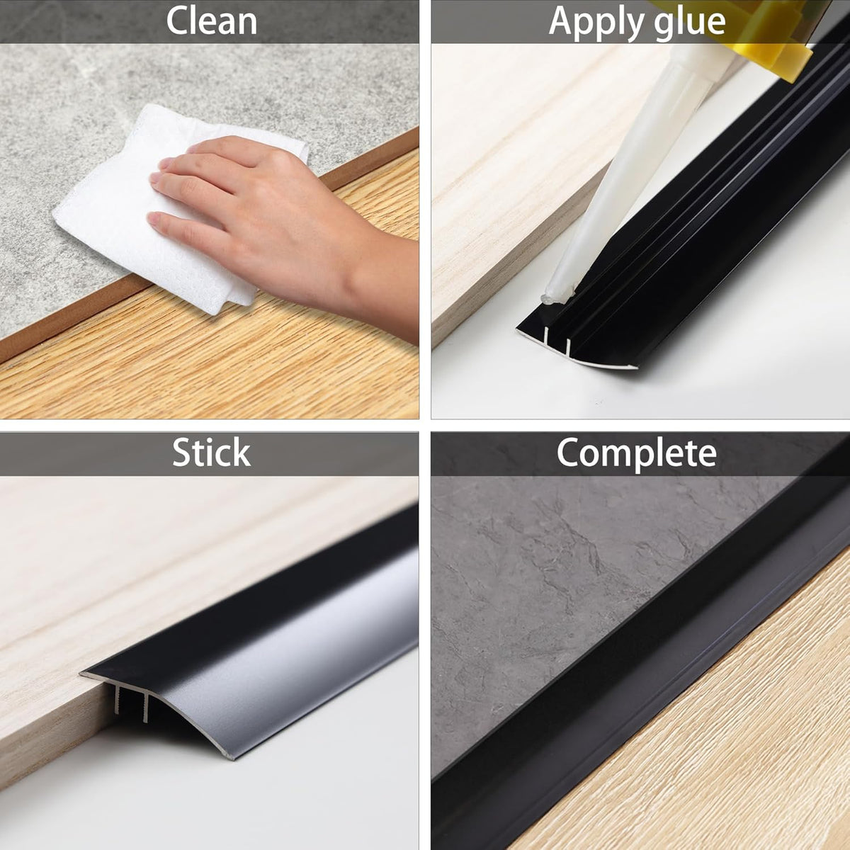 Gaahing Aluminum Floor Transition Threshold Strip, Bridge The Height Gap Between 0.2 to 0.5 inches for Doorway Ramp Tiles Laminate Planks (35.4in x 1.7in, Matte Black)