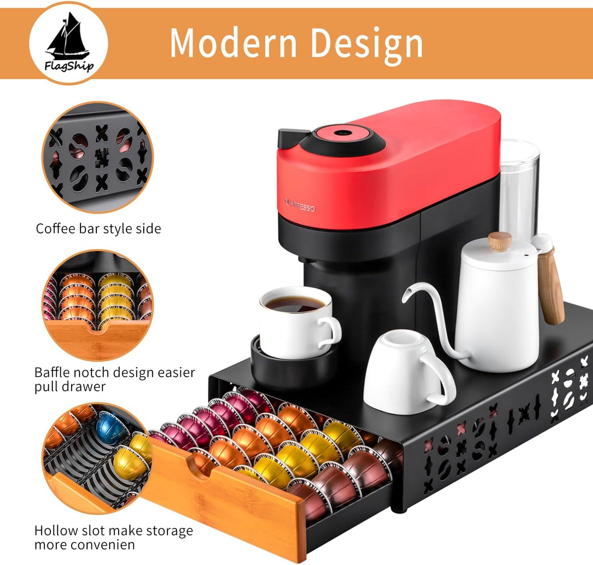 Flagship Vertuo Pod Holder Coffee Storage for Nespresso - Black Metal Fits All Size Vertuo Pods
