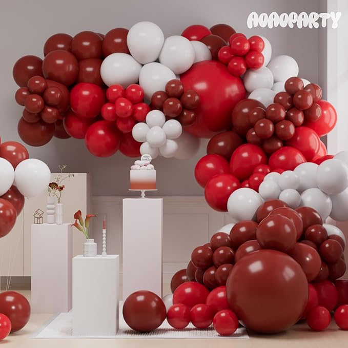 Red and White Balloons Garland Arch Kit Different Sizes Pack 150Pc 18Inch 10Inch 5Inch Latex Ruby Red White Balloon for Birthday Wedding Valentines Day Mothers Day Anniversary Decorations