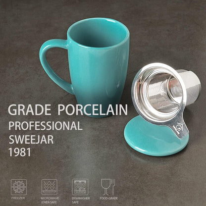Sweejar Porcelain Tea Mug with Infuser and Lid,Teaware with Filter, Loose Leaf Tea Cup Steeper Maker