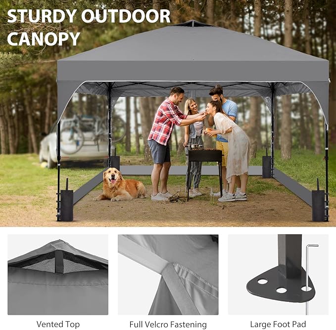 10x10 FT Pop Up Canopy with 4 Clear PVC Sidewalls, Instant 1-Button Push Canopy Tent for Outdoor Activities & Events