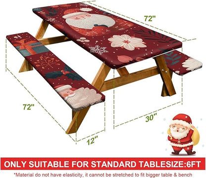Picnic Table Cover with Bench Covers Set of 3, Elastic Fitted Tablecloth for 6 Foot Tables, Washable Polyester Tablecloths for Camping, Indoor & Outdoor