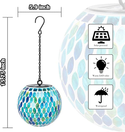 Solar Lanterns Outdoor Waterproof Hanging Solar Mosaic Lantern Outdoor Hanging Lights Waterproof Garden Patio Pathway Yard Décor Green