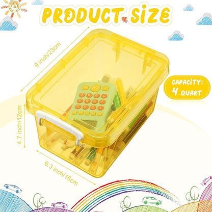 Wenqik 6 Pack Colorful Plastic Storage Bins with Lids 4 Quart Small Storage Latch Box Stackable and Nestable Clear Organizer Bins with Latching Handle and Buckle for Organizing(Yellow)