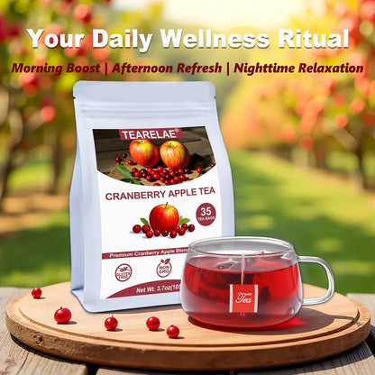 Tearelae - Cranberry Apple Tea Bags, 35 Count - Premium Cranberry Herbal Blend Tea with Dried Cranberries, Apples, Hibiscus