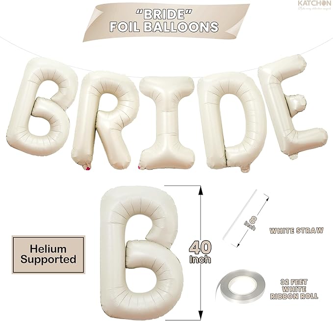 KatchOn, Giant Bride Balloons Beige - 40 Inch | Bachelorette Party Decorations | Cream Bride Balloon for Bridal Shower Decorations | Bride Balloons Bachelorette | Bachelorette Party Decorations