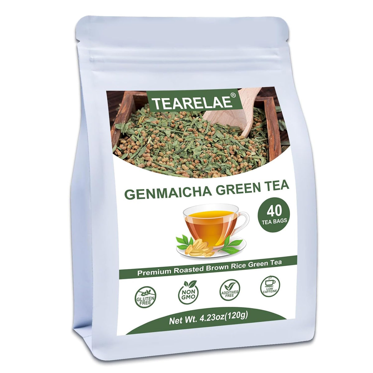 Tearelae - Genmaicha Tea, 40 Count - Genmaicha Green Tea with Roasted Rice - Smooth Flavor - Non-GMO - Low Caffeine